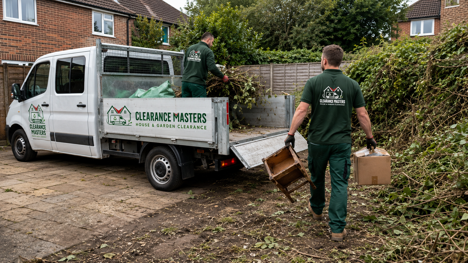 rubbish removal Clearance Masters team loading a van with waste